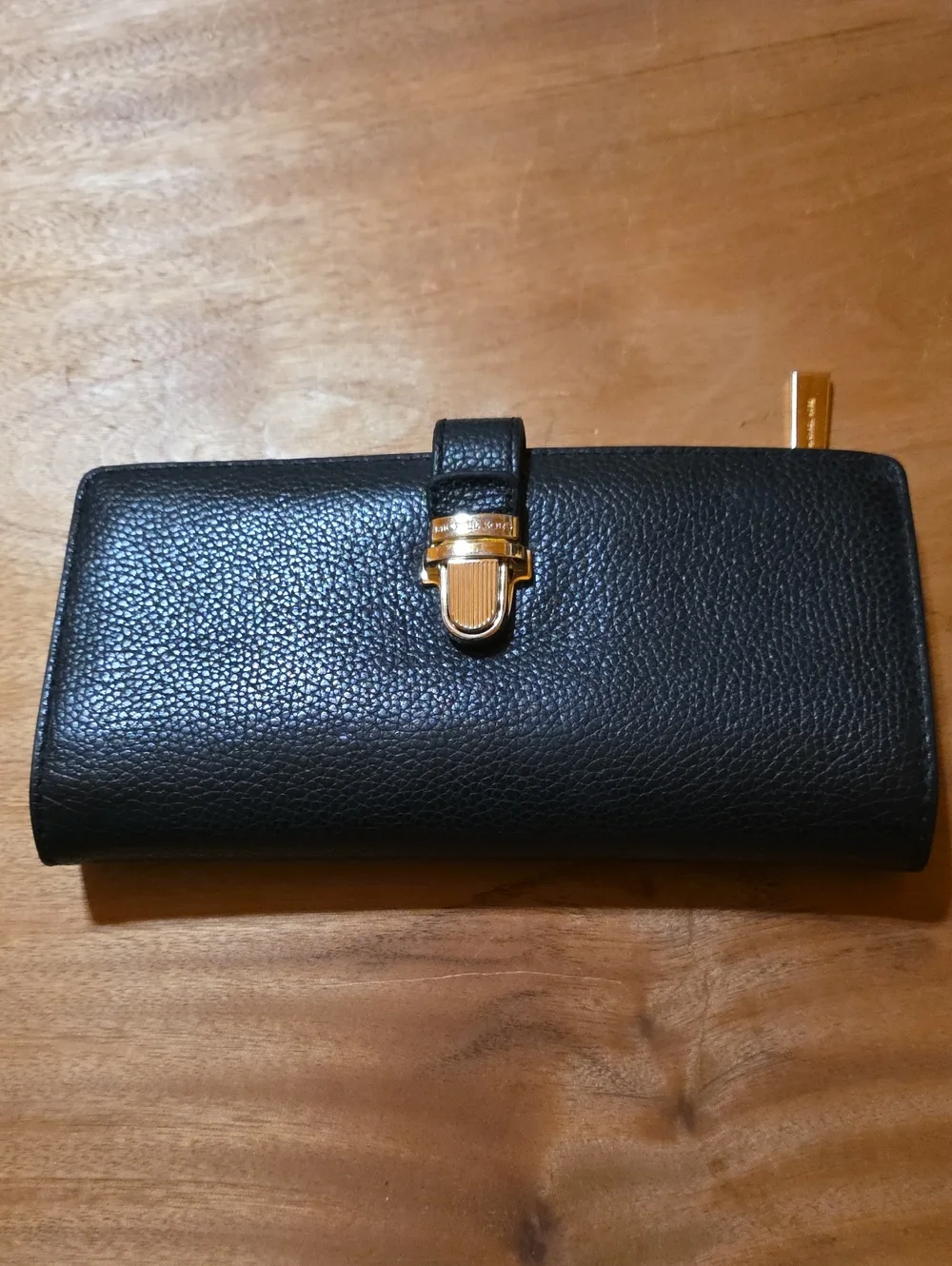 Michael Kors Pebbled Leather Accordion Wallet Black Gold Hardware